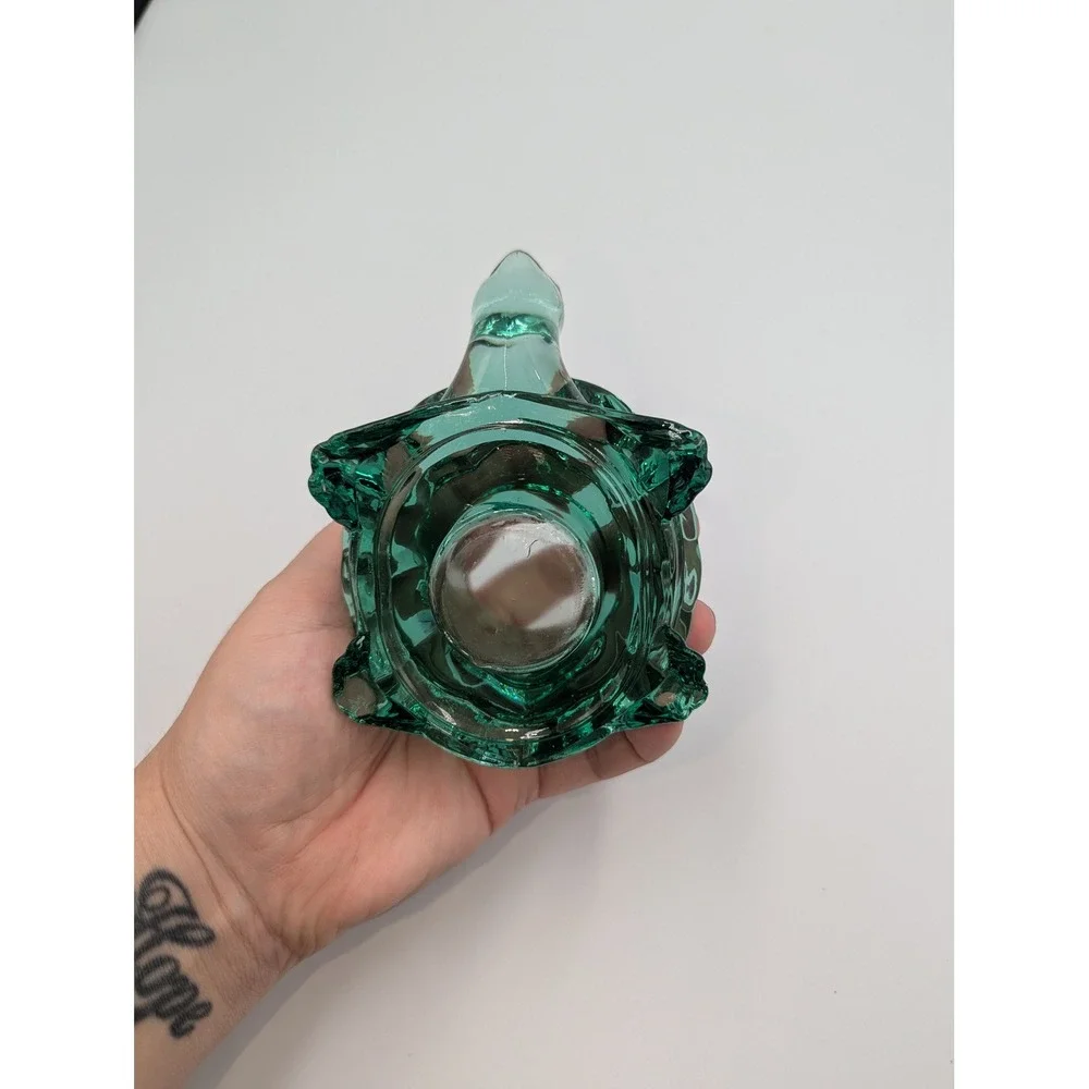 Vintage Indiana Glass Turtle Votive Holder Teal Green Figurine Trinket Dish